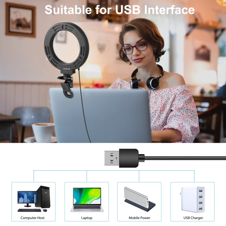 PULUZ 6.2 inch 16cm Ring Selfie Light 3 Modes USB Dimmable Dual Color Temperature LED Curved Vlogging Photography Video Lights with Monitor Clip Holder