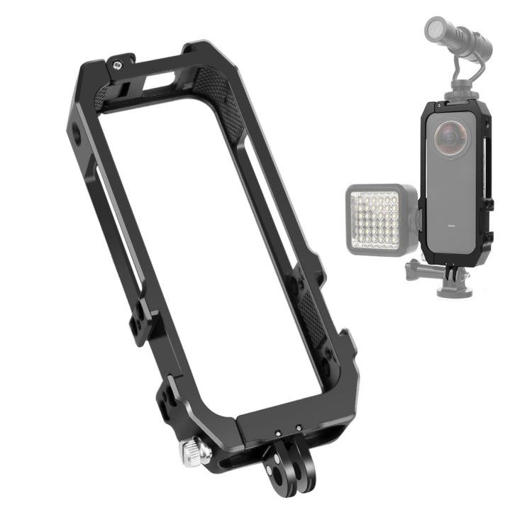 PULUZ 適用於Insta360 ONE X2 金屬兔籠全景相機保護框 帶冷靴&摺疊磁手兩卡槽拓展配件