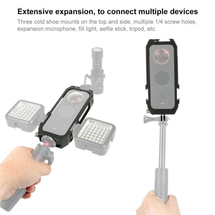 PULUZ 適用於Insta360 ONE X2 金屬兔籠全景相機保護框 帶冷靴&摺疊磁手兩卡槽拓展配件