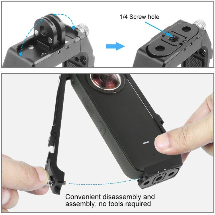 PULUZ 適用於Insta360 ONE X2 金屬兔籠全景相機保護框 帶冷靴&摺疊磁手兩卡槽拓展配件