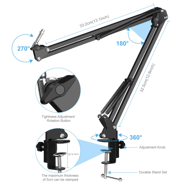 PULUZ Studio Broadcast Professional Singing Microphone Kits with Suspension Scissor Arm & Metal Shock Mount & USB Sound Card