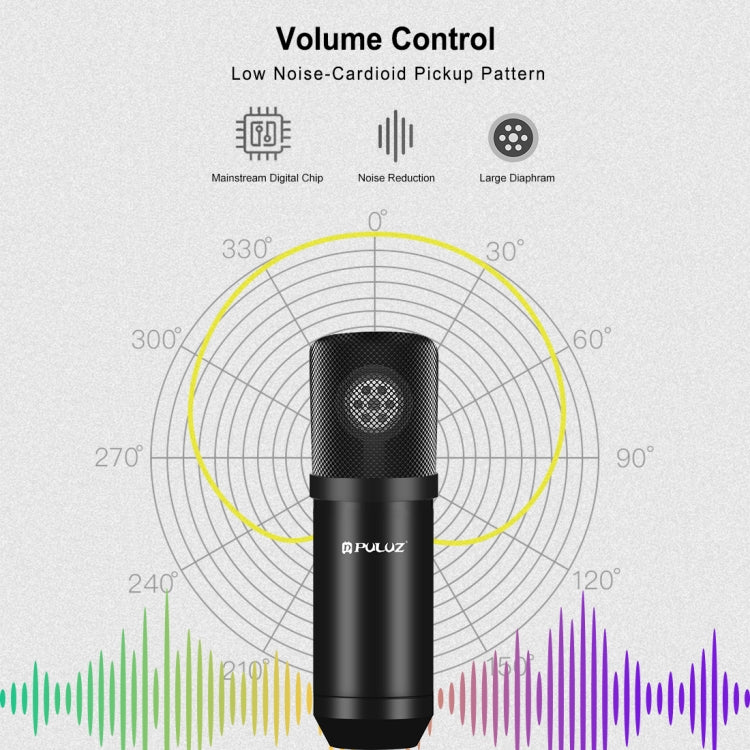 PULUZ Studio Broadcast Professional Singing Microphone Kits with Suspension Scissor Arm & Metal Shock Mount & USB Sound Card