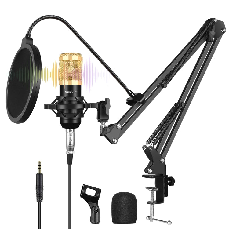 PULUZ Studio Broadcast Professional Singing Microphone Kits with Suspension Scissor Arm & Metal Shock Mount & USB Sound Card