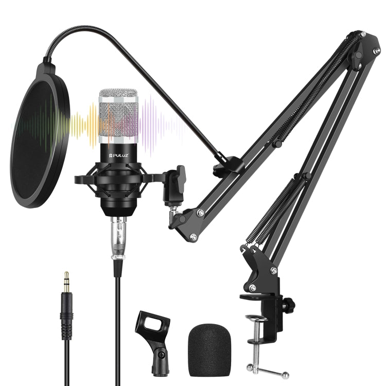 PULUZ Studio Broadcast Professional Singing Microphone Kits with Suspension Scissor Arm & Metal Shock Mount & USB Sound Card