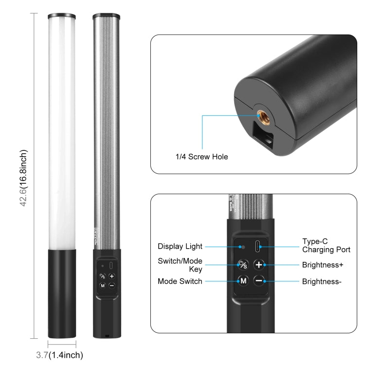 PULUZ 金屬機身RGB手持補光棒燈