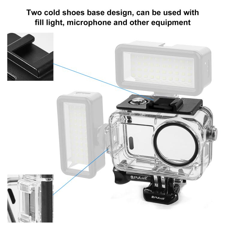 For DJI Osmo Action 5 Pro / 3 / 4 PULUZ 60m Underwater Waterproof Housing Diving Case with Cold Shoe & Buckle Basic Mount & Screw