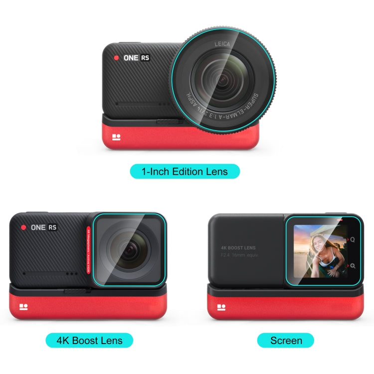 適用於Insta360 ONE RS  PULUZ 3片裝 主屏+4K鏡頭+萊卡鏡頭 鋼化膜