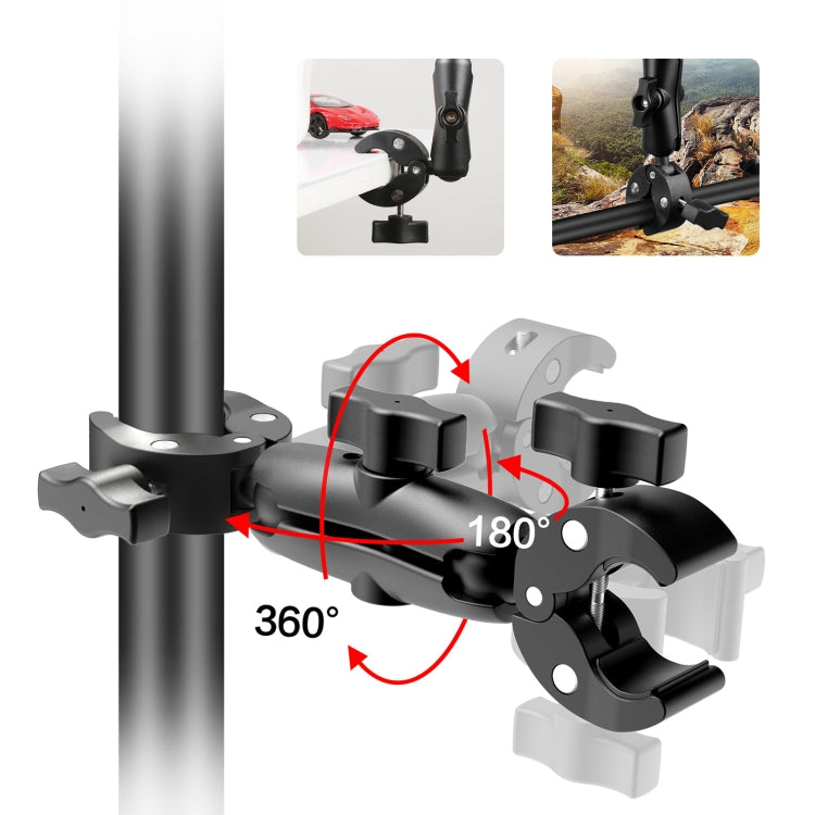 PULUZ 適用於GoPro 運動相機摩托車/自行車雙頭大力夾車把支架