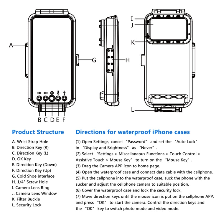 PULUZ 適用於蘋果 iPhone 系列iOS 13.0以上版本 潜水防水殼 PC+ABS保護殼 45米防水 , Universal Case for iPhone(iOS 13.0 or Above Version)