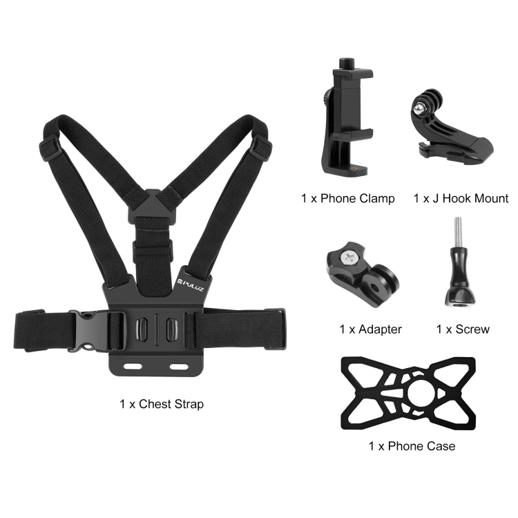 PULUZ 手機夾5合1套裝 A型胸帶 帶J型底座和螺絲