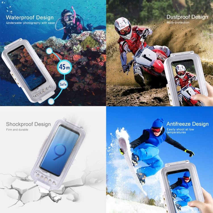 PULUZ 45m/147ft Waterproof Diving Case Photo Video Taking Underwater Housing Cover for iPhone 16 / 16 Pro / 15 / 15 Pro, Galaxy, Huawei, Xiaomi, Google Android OTG Smartphones with Type-C Port