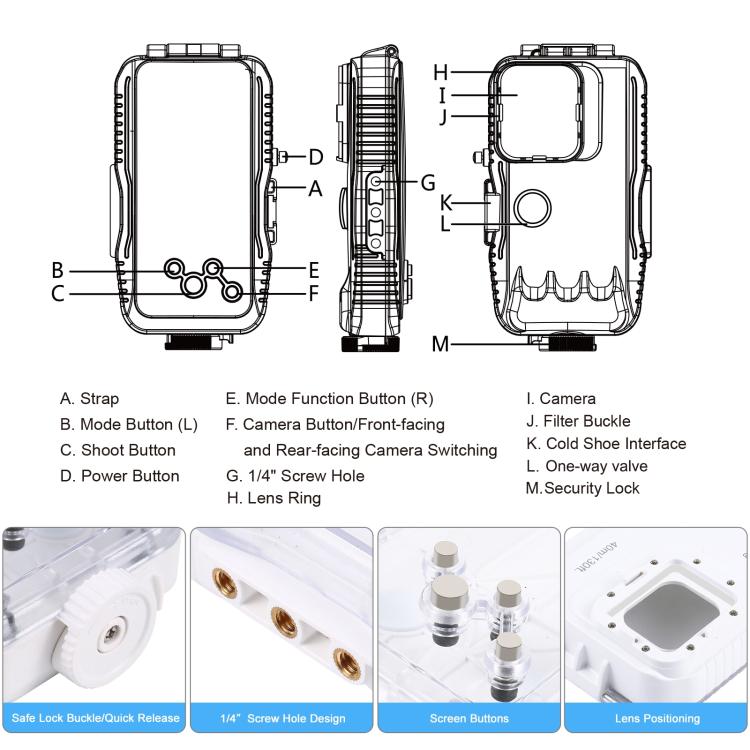 PULUZ 40m/130ft Waterproof Diving Case for iPhone 16 / 15 / 15 Pro / 14 / 14 Pro / 13 / 13 Pro / 12 / 12 Pro, with One-way Valve Photo Video Taking Underwater Housing Cover