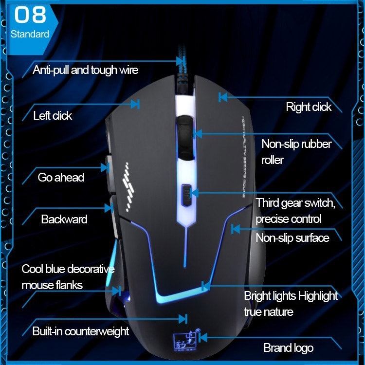 追光豹-T7 USB有線電腦鼠標 3檔切換3色光切換