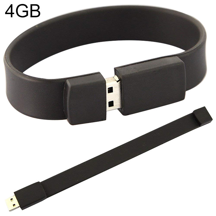 4GB USB 2.0硅膠手鏈U盤, 4GB (Black)