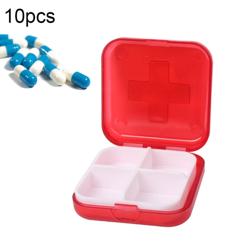 10 PCS 4 Compartments Portable Plastic Cross Pills Medicine Storage Box