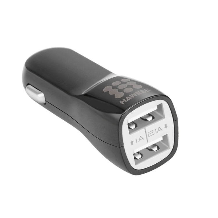 HAWEEL 高質量 2.1A + 1A 一拖二雙USB接口車載手機充電器 白色