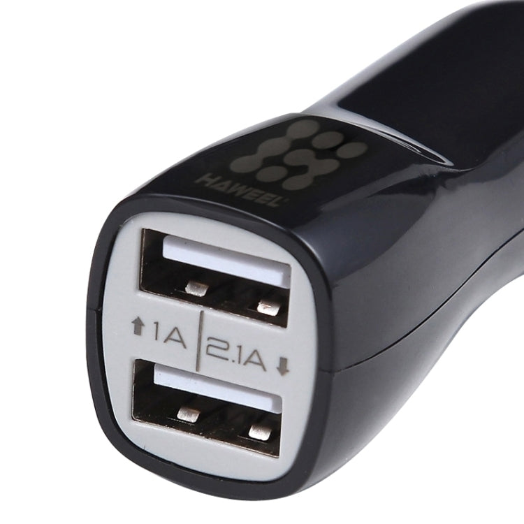 HAWEEL 高質量 2.1A + 1A 一拖二雙USB接口車載手機充電器 白色