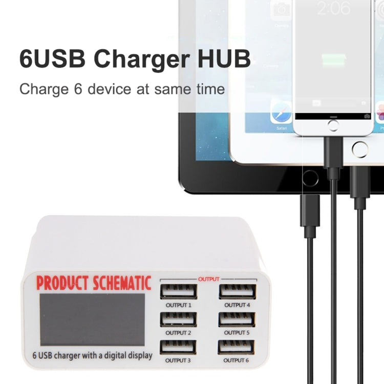 WLX-899  5V 3.5A Max 6個端口 USB充電器，帶数字显示屏 線長：約1.5米