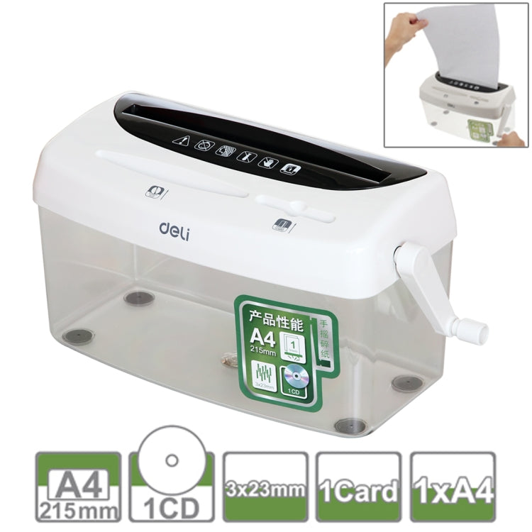 Deli 得力A4 / CD / 卡片 手搖式碎紙機, 紙屑桶容量: 4升