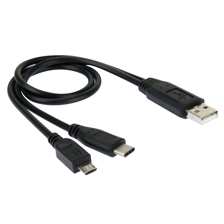 USB 2.0公頭 轉 Micro USB公頭+USB 3.0 Type-C公頭 短線 線長38厘米