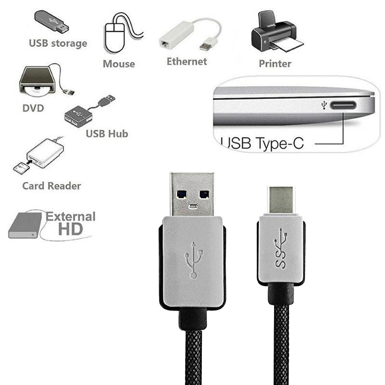 編織漁網USB 3.1 Type-C 轉 USB 3.0 AM 可過2A電流 充電/數據線, 長度1米