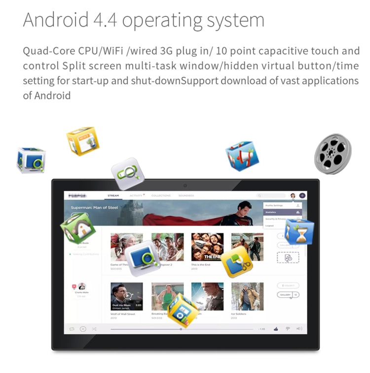 HSD-P538, Touch Screen All in One PC with Holder, 2GB+16GB, 14 inch IPS Android 11 RK3568 Quad-core, Support Bluetooth, WiFi, SD Card, USB OTG