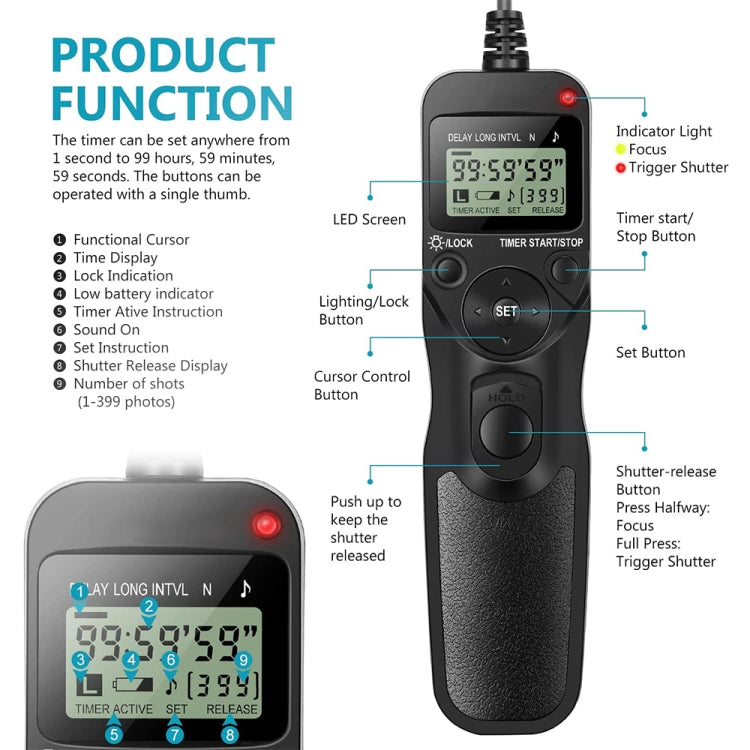 愛圖仕AP-TR3N LCD液晶显示屏定時快門遙控器適用於尼康: D5100，D3100, D7000, D5000, D90