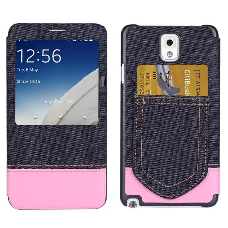 適用於Samsung Galaxy Note III / N9000 牛仔褲樣式皮套帶卡槽&來電顯