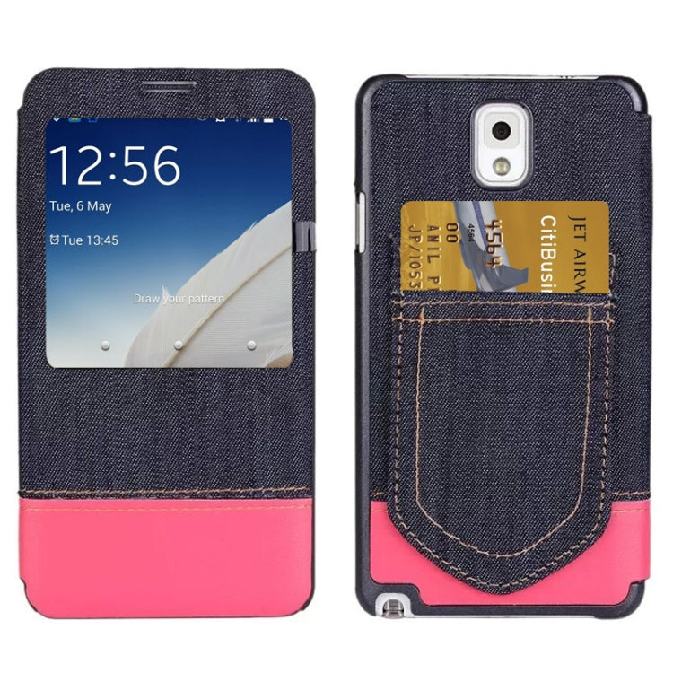 適用於Samsung Galaxy Note III / N9000 牛仔褲樣式皮套帶卡槽&來電顯