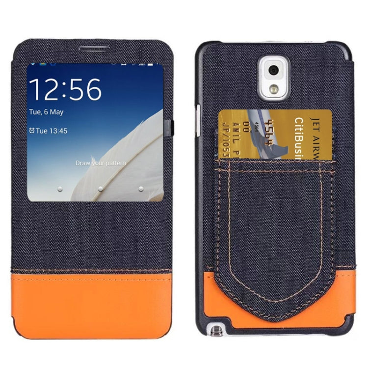 適用於Samsung Galaxy Note III / N9000 牛仔褲樣式皮套帶卡槽&來電顯