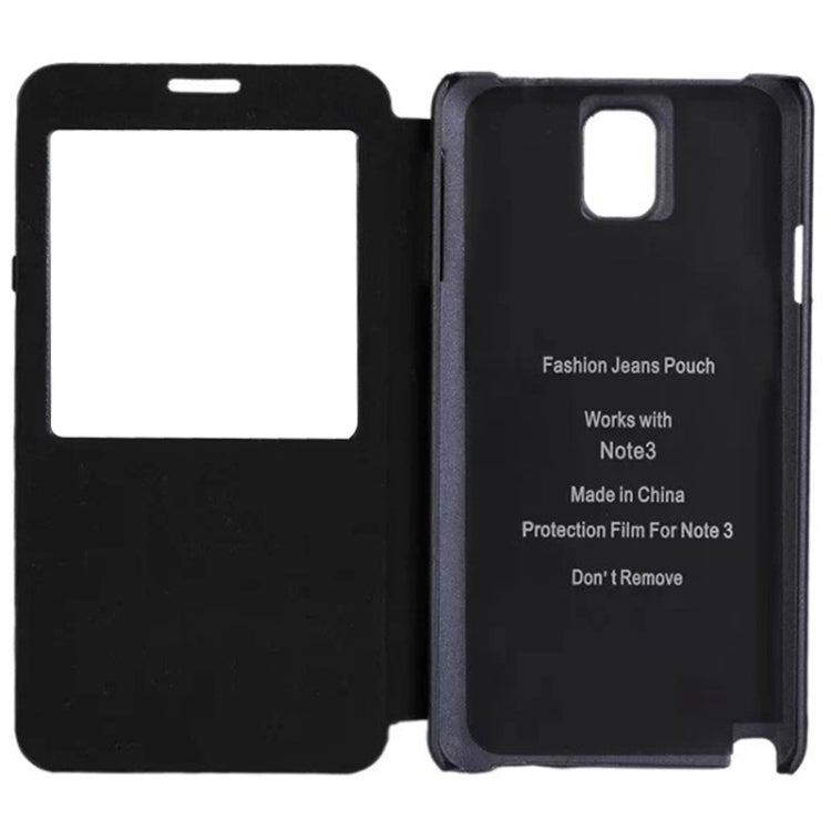 適用於Samsung Galaxy Note III / N9000 牛仔褲樣式皮套帶卡槽&來電顯