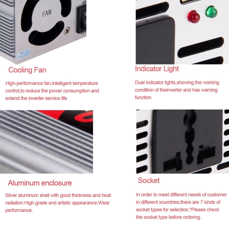 SUVPR DY-8109 500W DC 12V 轉 AC 220V電源逆變器 帶USB接口&通用插座