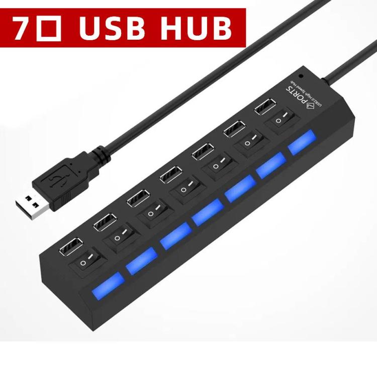7 口 USB 2.0 HUB 即插即用 , 黑色