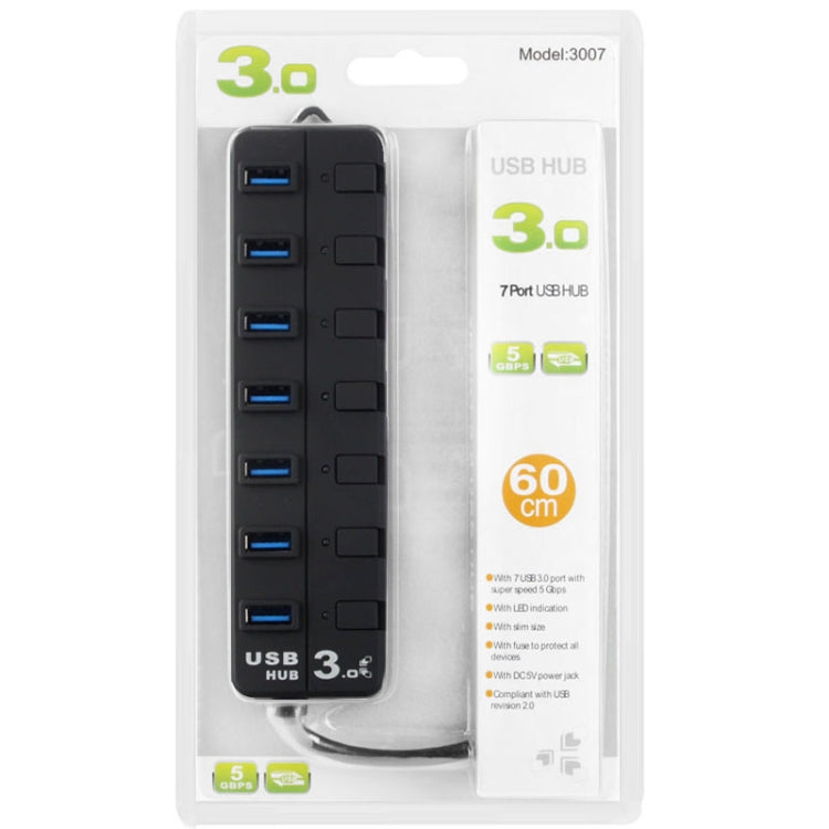 7 口 USB 3.0 HUB 帶藍色LED显示, 3007