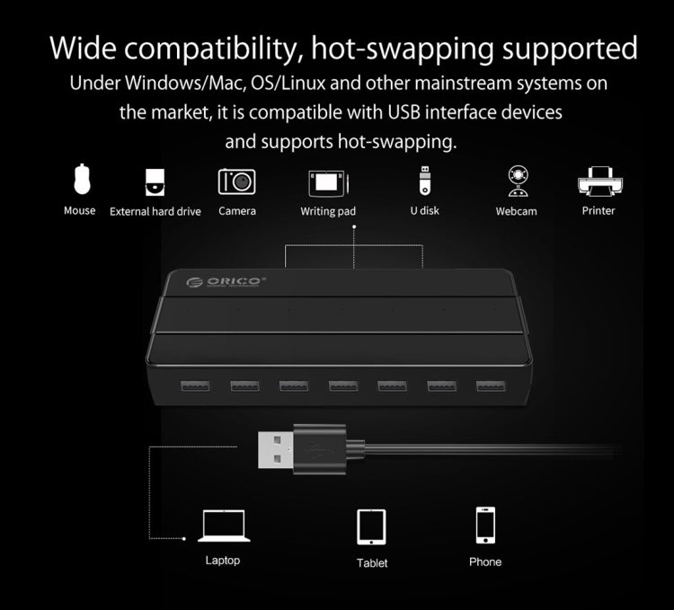Orico H7928-U2-V1 桌面7口USB2.0集線器 帶電源