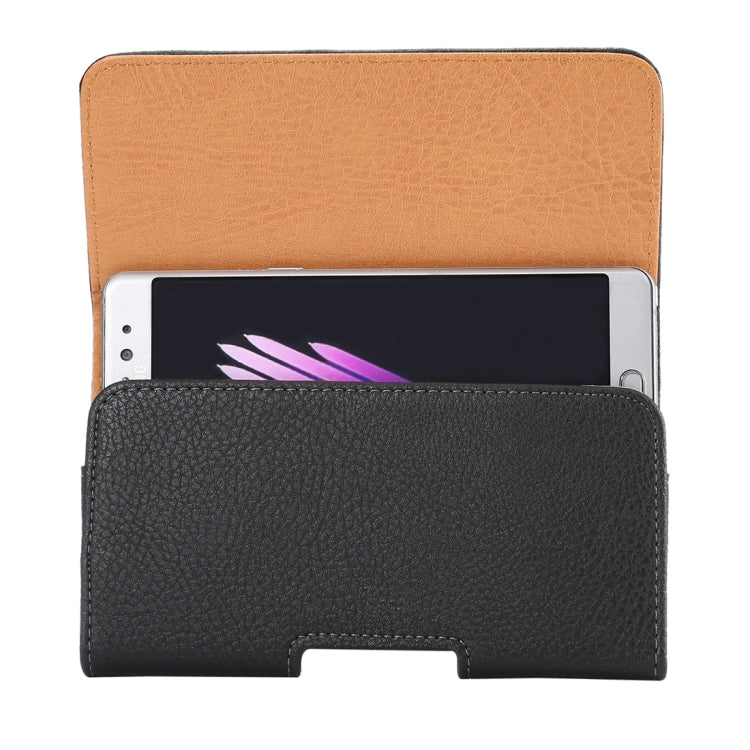 適用於三星蓋樂士Note 5 / Note 4等5.7寸相同規模機型通用 荔枝紋背夾扣上下開橫套掛腰包