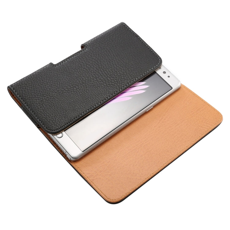 適用於三星蓋樂士Note 5 / Note 4等5.7寸相同規模機型通用 荔枝紋背夾扣上下開橫套掛腰包