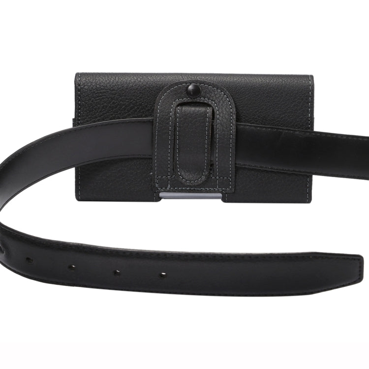 適用於三星蓋樂士Note 5 / Note 4等5.7寸相同規模機型通用 荔枝紋背夾扣上下開橫套掛腰包