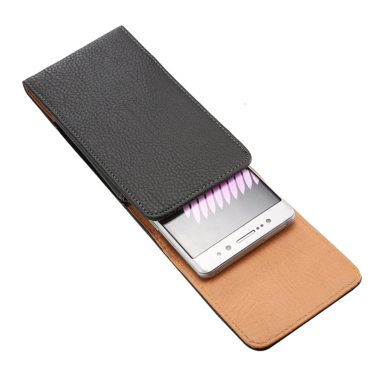 適用於三星蓋樂士Note 5等6.0-5.7寸相同規模機型通用 荔枝紋背夾扣上下開豎套掛腰包