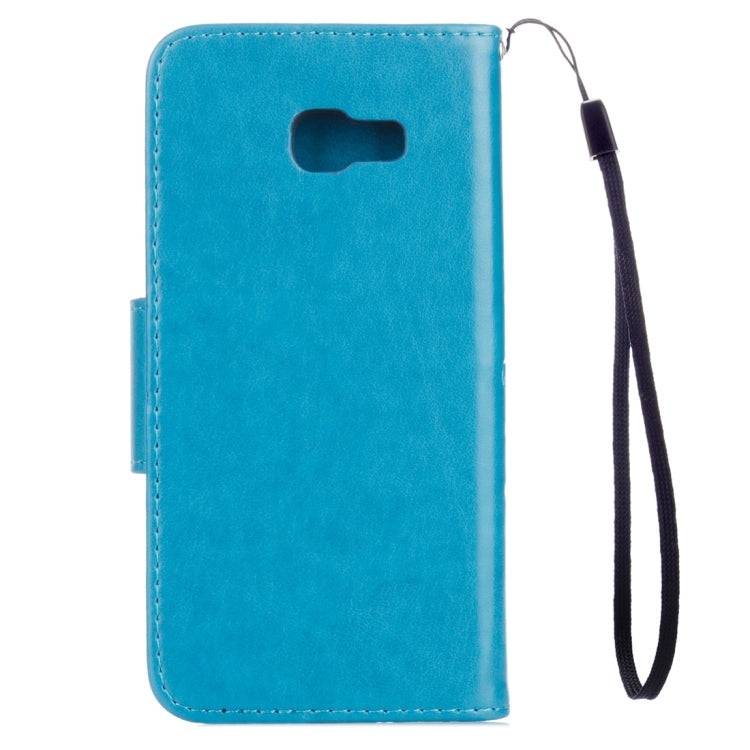 適用於三星蓋樂世A5  / A520 壓花蝶戀花圖案左右開皮套 帶支架&卡槽&錢包&手繩