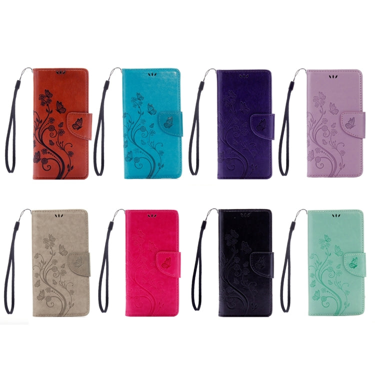 適用於三星蓋樂世A5  / A520 壓花蝶戀花圖案左右開皮套 帶支架&卡槽&錢包&手繩