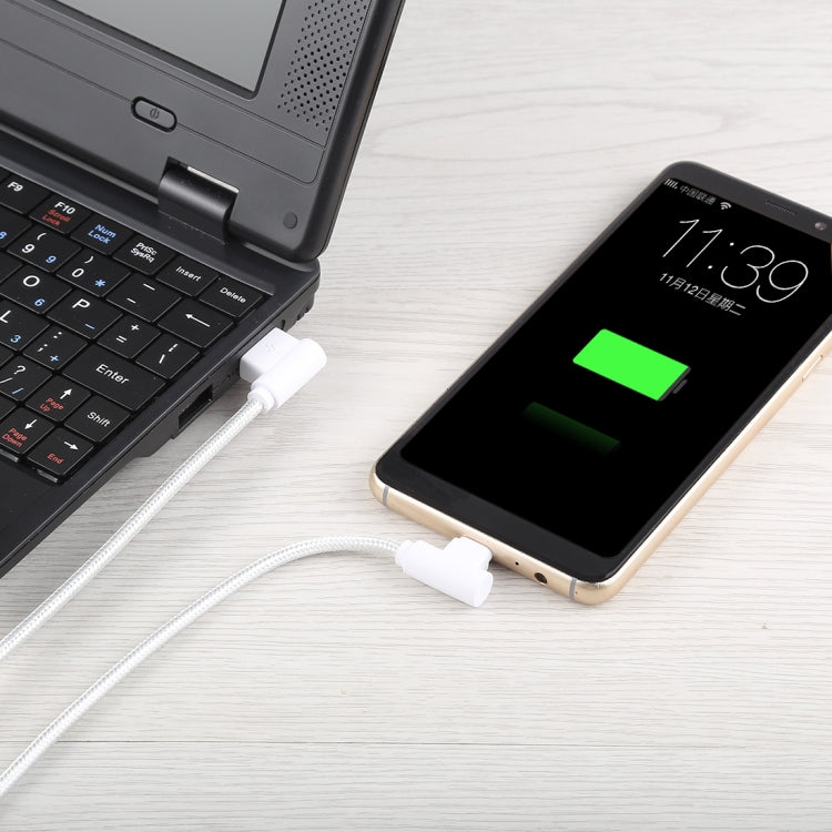 2A 90根銅絲 編織線 彎頭USB 3.1 Type-C 轉 USB2.0 充電數據線, 線長: 1.2米