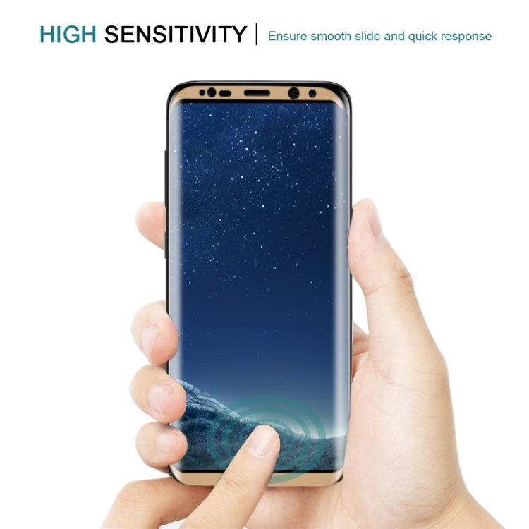 適用於Samsung Galaxy S8 / G950 0.3mm厚度 9H表面硬度 3D弧邊 絲印全屏覆蓋鋼化玻璃保護膜 縮小有孔