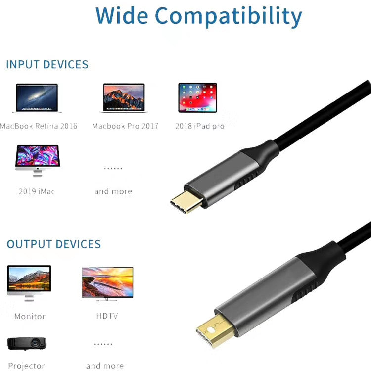 Mini DisplayPort 公頭 轉 Type-C公頭轉換線 線長：約1.8m