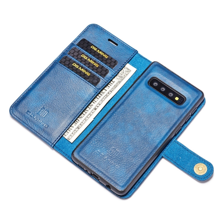 DG.MING 適用於三星 Galaxy S10 Plus 兩折牛皮款左右開可拆分磁吸皮套 帶支架&卡槽&錢包