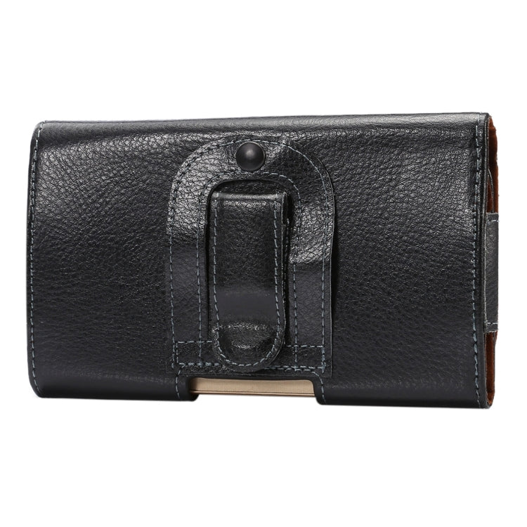 適用於三星蓋樂士S7 Edge,Note 5 & 4 & 3 & 2,華為P9 Plus & 榮耀7i / 6 Plus 等5.5寸相同規模機型通用 皮革荔枝紋可旋轉背夾扣上下開橫套掛腰包