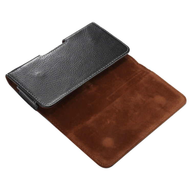 適用於三星蓋樂士S7 Edge,Note 5 & 4 & 3 & 2,華為P9 Plus & 榮耀7i / 6 Plus 等5.5寸相同規模機型通用 皮革荔枝紋可旋轉背夾扣上下開橫套掛腰包