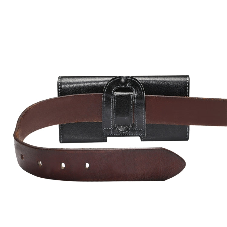 適用於三星蓋樂士S7 Edge,Note 5 & 4 & 3 & 2,華為P9 Plus & 榮耀7i / 6 Plus 等5.5寸相同規模機型通用 皮革荔枝紋可旋轉背夾扣上下開橫套掛腰包