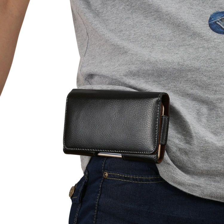 適用於三星蓋樂士S7 Edge,Note 5 & 4 & 3 & 2,華為P9 Plus & 榮耀7i / 6 Plus 等5.5寸相同規模機型通用 皮革荔枝紋可旋轉背夾扣上下開橫套掛腰包