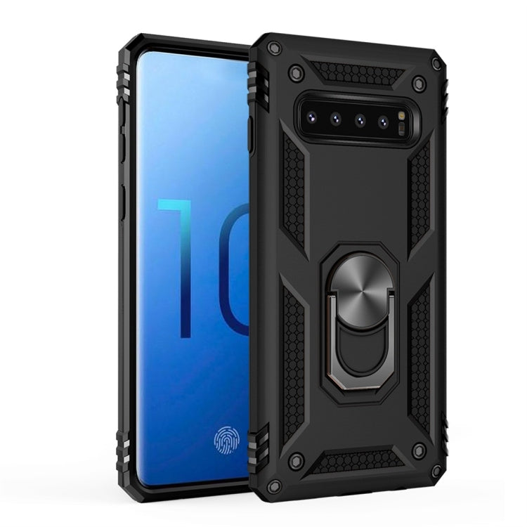 適用於三星 Galaxy S10 TPU + PC軍士盔甲防摔保護殼，帶360度旋轉支架